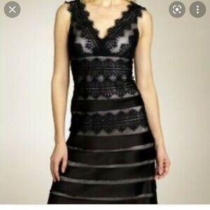 JS COLLECTIONS SATIN AMD LACE STRIPED DRESS